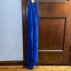 Long blue fringe scarf
